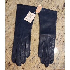 New! Vtg Women Sz XS 6.5 Blue Soft Leather Formal 10.5" Long Gloves Silk Lined